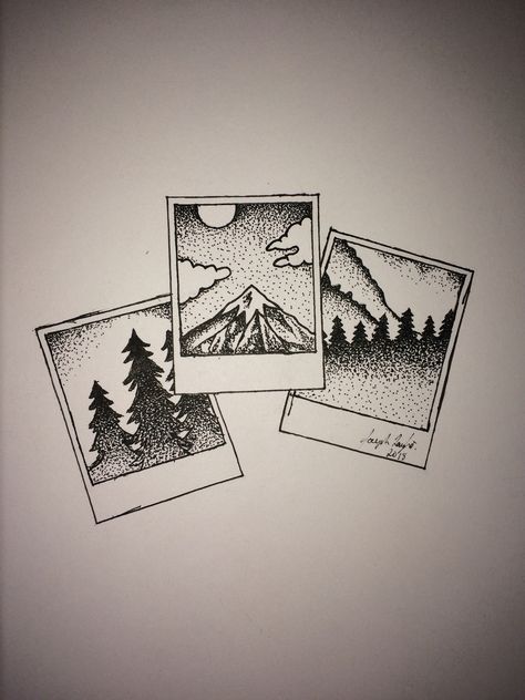 Mountain Polaroid Tattoo, Tattoo Ideas Landscape, Mountain Lover Tattoo, Poloroid Tattoo Idea, Polaroid Tattoo Design, Polaroid Pictures Drawing, Polaroid Picture Drawing, Polaroid Picture Tattoo, Polaroid Tattoo Ideas