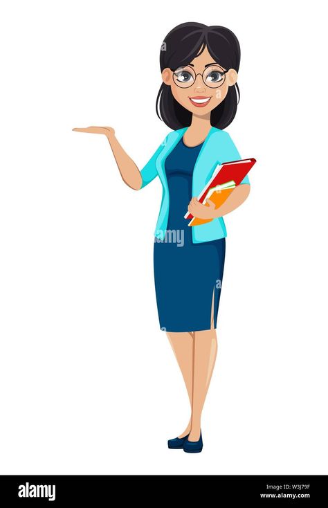 Download this stock vector: Back to school. Teacher woman cartoon character holding books. Teacher's day. Vector illustration - W3J79F from Alamy's library of millions of high resolution stock photos, illustrations and vectors. Animated Teacher Picture, Teacher Vector Illustration, Teacher Pictures Cartoon, Teacher Illustration Character, Teachers Day Pic, Cartoon Women Character, Cartoon Teacher Images, Teacher Illustration Cute, Teacher Cartoon Character Animation