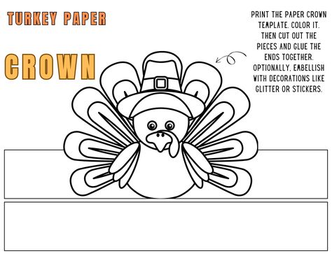 Free Turkey Hat Printable, Turkey Hats Preschool, Turkey Crown Craft, Turkey Hat Printable, Preschool Turkey Headbands, Turkey Hats Preschool Printable, Turkey Hats For Kids Crafts Printable, Thanksgiving Crowns For Kids, Turkey Hat Template