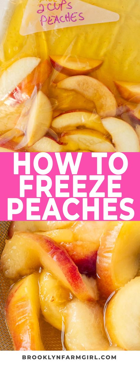 Easy step by step instructions on how to freeze peaches, no blanching needed.  This method preserves the peaches in apple and lemon juice, preventing them from turning brown. Peach Cake, Peach Jam, Peach Trees, Apple Juice, Farm Girl, Vegan Paleo, Frozen Food, Juicing Lemons, Other Recipes