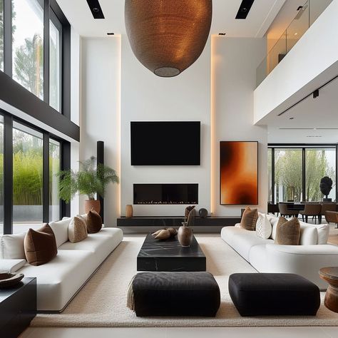 Large Window In Living Room, Large Lounge Room Ideas, L Sectional Living Room Layout, Double High Living Room, Double Living Room Layout, Double Volume Living Room, Living Room Design White, Living Room Big, Florida Living Room