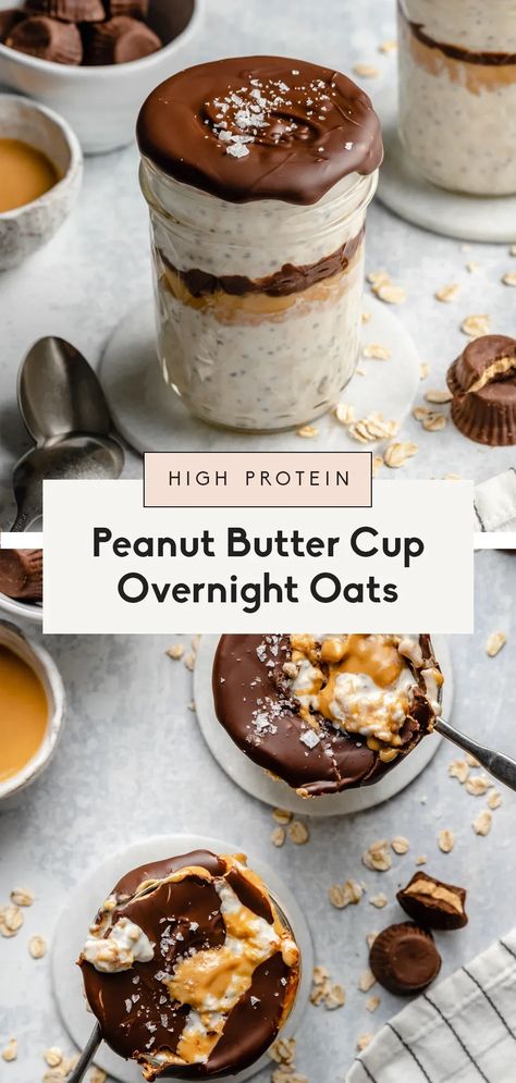 Peanut Butter Cup Overnight Oats, High Protein Peanut Butter, Protein Peanut Butter, Best Overnight Oats Recipe, 20g Of Protein, Peanut Butter Overnight Oats, Protein Overnight Oats, Oat Recipes Healthy, Overnight Oats Recipe Healthy