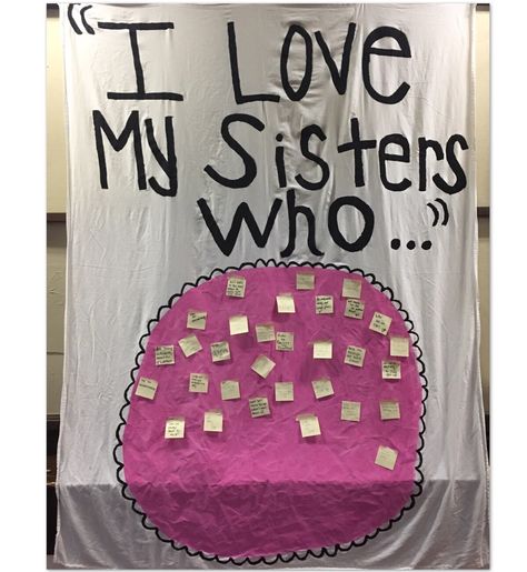 Sisterhood Retreat/ activity banner Sorority Activities, Membership Ideas, Sisterhood Activities, Sorority Retreat, Sisterhood Ideas, Sisterhood Retreat, Retreat Activities, Retreat Themes, Sigma Lambda Gamma