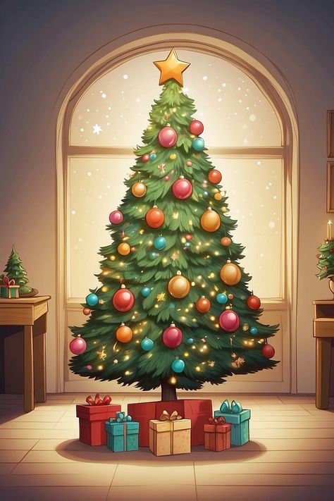 Christmas Tree Anime, Illustrations Painting, Christmas Tree Illustration, Tall Christmas Trees, Pagan Festivals, Disneyland Christmas, Christmas Trivia, Christmas Outfit Ideas, Pretty Brunette