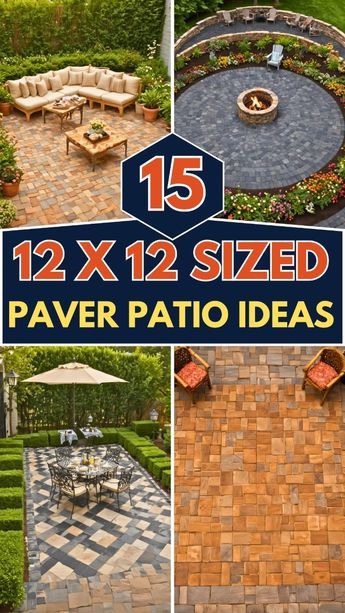 Elevate your outdoor space with these 15 creative 12×12 paver patio ideas. Discover stylish layouts and unique patterns that maximize your patio's potential. Explore various materials, colors, and design elements to create a functional and attractive outdoor area. From cozy seating arrangements to elegant fire pits, find inspiration to transform your 12×12 space into a perfect spot for relaxation and entertainment. Ideal for any backyard, these ideas offer something for every style. Stone Patio Small Backyard, Fire Pit Ideas With Pavers, Paver Designs Patterns Backyard, Paver Patios For Small Yards, Square Patio Design, Square Patio Layout, Tile Patio Ideas, Paver Fire Pit Patio, Patio Paver Designs Layout