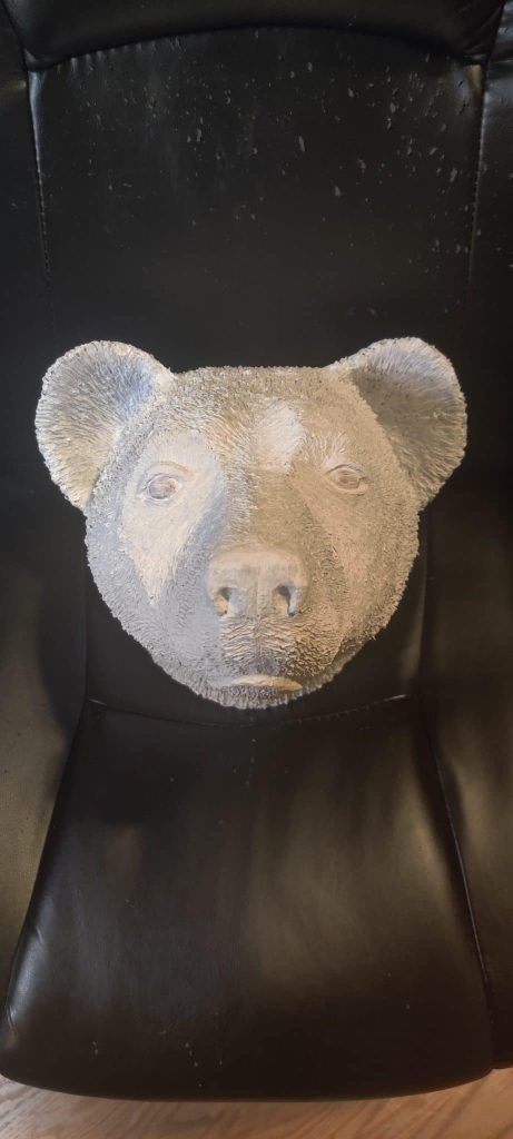 Paper mache bear head Paper Mache Bear Mask, Paper Mache Bear, Tiger Mask, Bear Mask, Mask Tutorial, Bear Head, Animal Dolls, Black Bear, Paper Mache