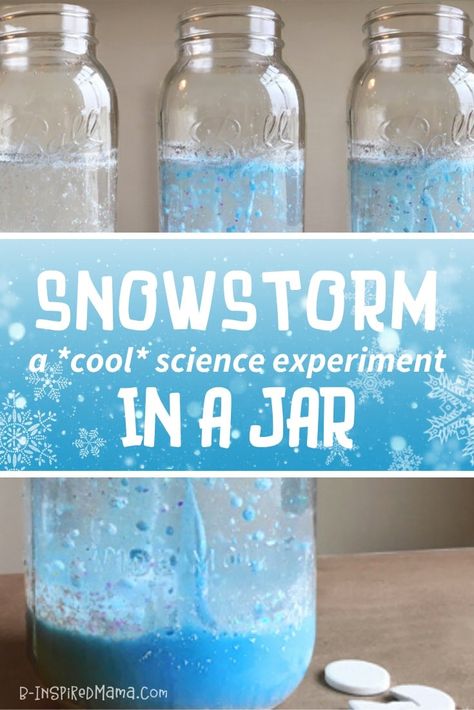 An EASY preschool winter science activity: A Snowstorm in a Jar Experiment! Get your kids learning about weather science, chemical reactions, and density with a fun hands-on science experiment. #preschool #kids #stem #winter #science #kidsactivities #homeschool #weather Snowstorm In A Jar, Winter Science Activities, Winter Stem, Winter Science Experiments, Fun Experiments, Science Experiment For Kids, Winter Science, Experiment For Kids, Winter Activities Preschool