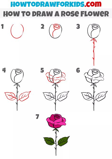 Easy Mermaid Drawing, Bush Drawing, Rose Drawing Simple, Draw A Rose, Rose Coloring, Cartoon Rose, Easy Rose, Rose Coloring Pages, Flower Step By Step