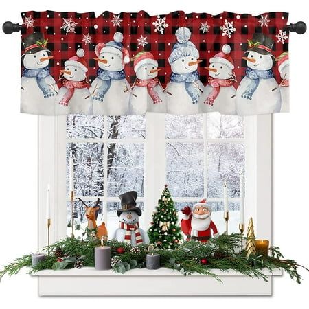 PERFECT SIZE WITH ROD POCKET: The package includes 1 panel window curtain valance. Size: 54"W x 18"L, fits standard windows 22"  46" GREAT MATERIAL: Selected from high quality polyester fabric, durable and soft. Clear printing without any visual flaws. Not easy to fade. SUITABLE FOR MULTIPLE SCENARIOS: Living room; Bedroom; Door head; Office; Kitchen. EASY TO USE AND MACHINE WASHABLE: Machine washable and easy to install and maintain. WARM TIPS: 1.Please allow for slight color differences due to Winter Window Treatments, Small Window Treatments, Christmas Valances, Valances For Living Room, Short Curtain, Kitchen Window Curtains, Long Shower Curtains, Winter Window, Kitchen Valances