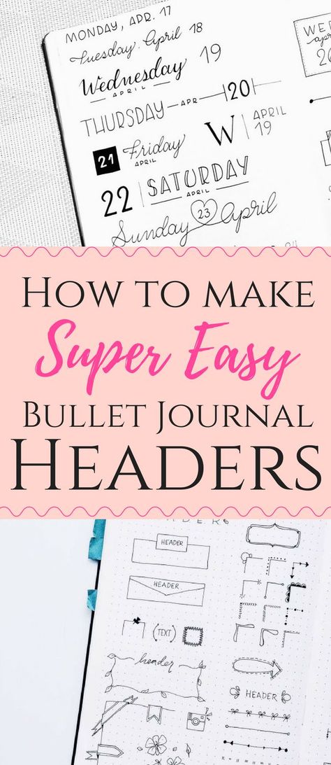 Step by Step guide to making creative and easy headers for your Bullet Journal - even if you're not artistic! Click to see over 30+ creative bullet journal header ideas! #bulletjournal #bulletjournalcommunity #bulletjournaljunkies Bujo Banners And Headers, Bujo Header Ideas, Bujo Banners, Bujo Headers, Bullet Journal Header Ideas, Header Ideas, Crazy Laura, Bullet Journal Work, Bullet Journal Headers