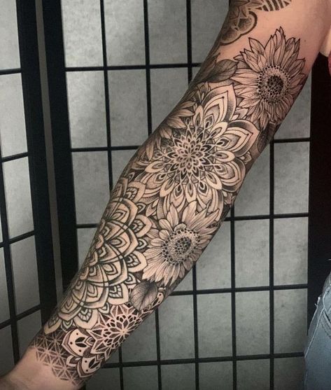 Mandala Tattoo Sleeve Women, Forearm Mandala Tattoo, Mandala Arm Tattoos, Dotwork Tattoo Mandala, Tattoo Sleeve Filler, Floral Mandala Tattoo, Half Sleeve Tattoos Forearm, Mandala Tattoo Sleeve, Floral Tattoo Sleeve