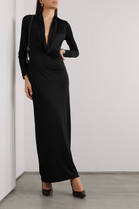 Honeymoon Wear, Satin Robes, Classy Wear, Black Attire, Versace Dress, Dress For Woman, Versace Outfit, Donatella Versace, Satin Maxi