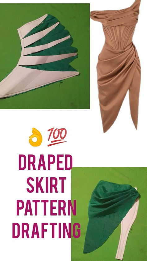 Draped skirt pattern drafting tutorial How to make Draped Skirt Pattern Tutorial Diy Draped skirt Draping Techniques Skirt, Draping Pattern Making, Formal Skirt Pattern, How To Make Wrap Skirt, Skirt Draping Pattern, Different Skirts Designs, How To Make Drape Skirt, How To Drape A Dress, Diy Draped Skirt