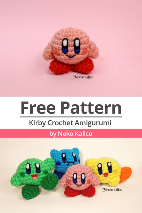 Kirby Amigurumi, Crochet Kirby, Cute And Easy Crochet, Amigurumi Crochet Free Pattern, Mario Crochet, Quick Crochet Patterns, Pola Amigurumi, Crochet Animals Free Patterns, Crochet Amigurumi Free Patterns