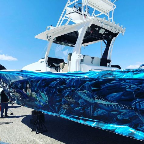 boat wraps near me Wraps Ideas, Boat Marina, Bow Fishing, Fish Mermaid, Center Console Fishing Boats, Boat Interior Design, Marine Paint, Offshore Boats, Sport Fishing Boats