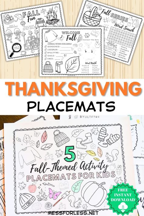 These Free Printable Thanksgiving Placemats are filled with fall themed games and coloring pages. They will keep kids engaged during dinner and are perfect for kids of all ages! Fall Themed Games, Printable Placemats For Kids Free, Thanksgiving Placemats Printable, Thanksgiving Placemats Kids Free, Thanksgiving Day Placemats For Kids, Thanksgiving Placemats Kids, Thanksgiving Placemat Printable, Free Printable Thanksgiving Placemats, Thanksgiving Coloring Placemats For Kids