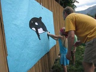 My girl loved orcas...so we had an Orca Birthday Party.  Pin the tail on the orca! Pin The Tail On The Whale, Orca Birthday Party, Whale Birthday Party, Orca Themed Birthday Party, Orca Whale Habitat Project, Orca Birthday Ideas, Orca Whale Birthday Party Ideas, Orca Whale Party Decorations, Whales Birthday Party