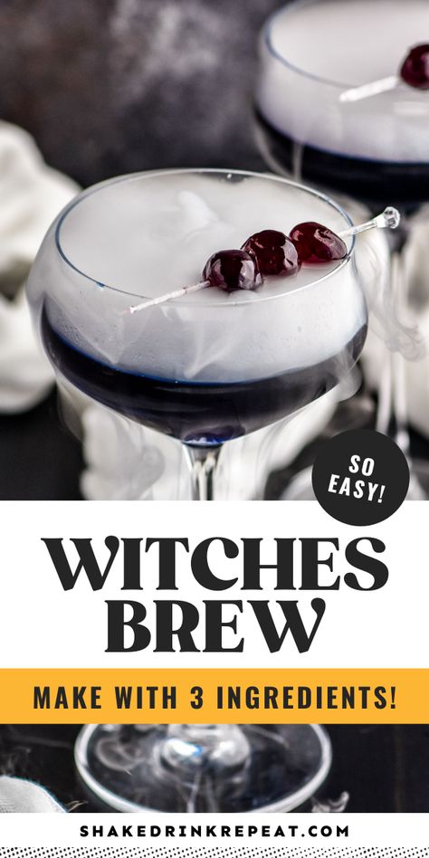 Witches Brew is a bright purple cocktail with a fun, fruity flavor. This simple and festive three ingredient cocktail is the perfect potion for your Halloween party. Halloween Potion Cocktails, Purple Halloween Cocktail, Witch Party Ideas For Adults, Halloween Party Drink Ideas, Girls Night Halloween Party, Witchy Weekend, Halloween Strawberries, Chic Halloween Party, Witchy Party