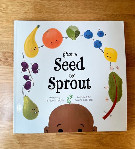 "From Seed to Sprout is a humorous book, for the pregnant person in your life.  A children's book for adults, From Seed to Sprout breaks down each week of pregnancy, represented by a fruit or vegetable that resembles the size of the baby at that time. Each haiku encompasses what mom may be experiencing or what is going on with the baby's development with humor and heart.  A perfect gift for a baby shower that is sure to have you laughing or commiserating... most likely both.   Written by Ashley A Little Sprout Is On The Way, Little Sprout Baby Shower Ideas, Veggie Garden Baby Shower Theme, Time To Spill The Beans Pregnancy, Locally Grown Baby Shower Invitations, If You Plant A Seed Book Activities, No Crying In Baseball, Farm Baby Shower, Farm Baby