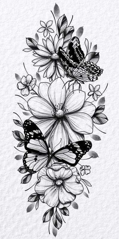 Divine Tattoo, Butterfly Sleeve Tattoo, Butterfly With Flowers Tattoo, Feminine Divine, Tattoo Artist Tattoo, Tattoo Unique, Floral Thigh Tattoos, Flower Thigh Tattoos, Hip Thigh Tattoos