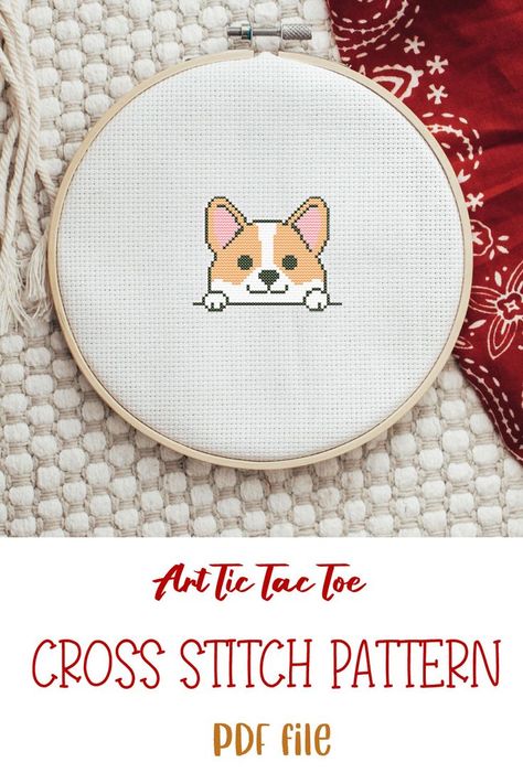 Corgi Cross, Dog Cross Stitch Pattern, Cross Stitch Cute, Dog Cross Stitch, Stitch Cute, Cross Stitch Cross, Stitch Cross Stitch, Sewing Labels, Small Cross Stitch