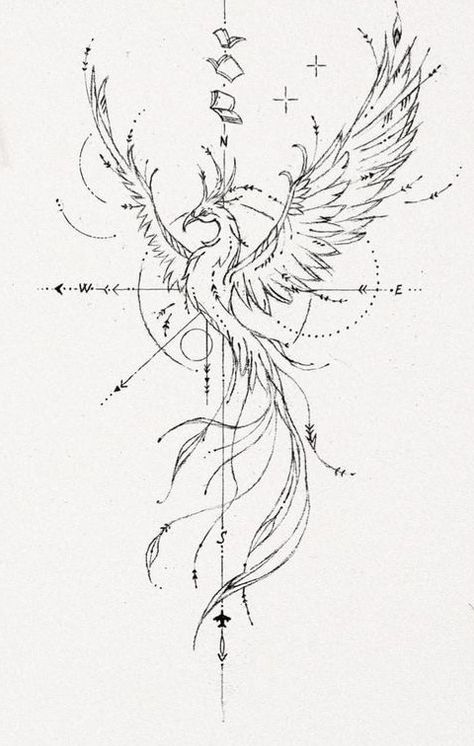 Feniks Tattoo, Phoenix Back Tattoo, Tato Phoenix, Phoenix Tattoo Feminine, Small Phoenix Tattoos, Phoenix Tattoo Design, Tattoos Geometric, Geniale Tattoos, Spine Tattoos For Women