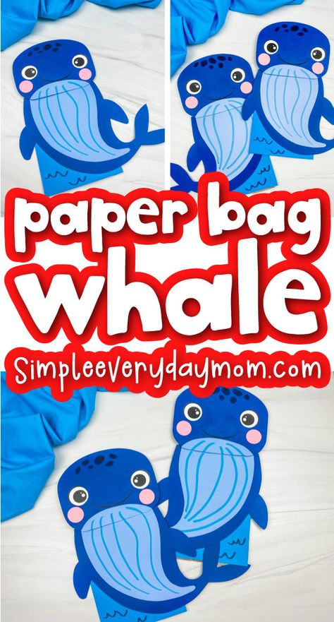 This whale puppet craft is a fun ocean animal activity for kids to make this summer! Grab the free printable template and make it with preschool, kindergarten, and elementary children. Shark Paper Bag Puppet, Shark Kids Crafts, Shark Week For Kids, Shark Week Crafts For Preschool, Shark Week Preschool, Shark Crafts For Toddlers, Hammerhead Shark Craft, Shark Activities For Preschool, Animal Activity For Kids