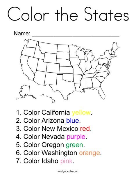 Color the States Coloring Page - Twisty Noodle 50 States Activities, Learning States, Geography Worksheets, Twisty Noodle, States And Capitals, Coloring Worksheets, Homeschool Geography, Homeschool Social Studies, Social Studies Worksheets