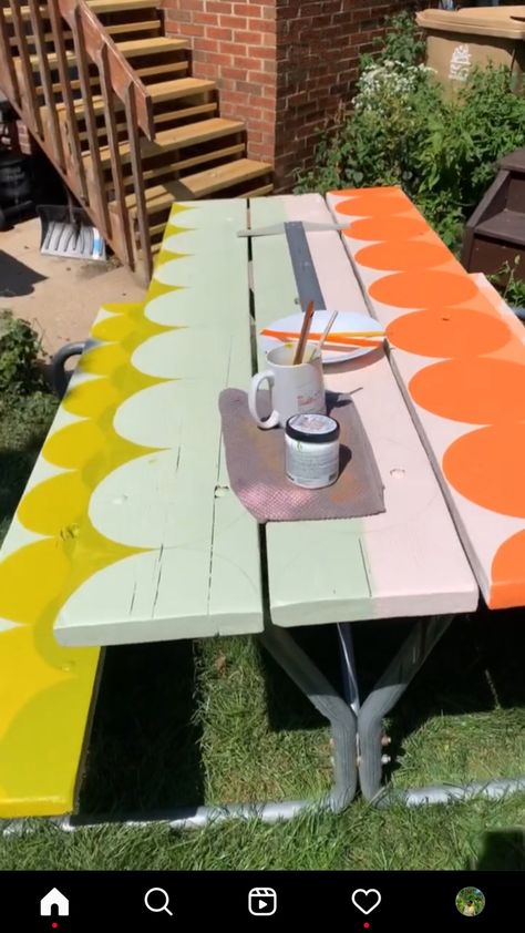 Paint A Picnic Table, Picnic Table Paint Ideas, Picnic Table Paint, Painted Picnic Table Ideas, Picnic Table Painting Ideas, Painted Picnic Table, Duckpin Bowling, Painted Picnic Tables, Table Painting