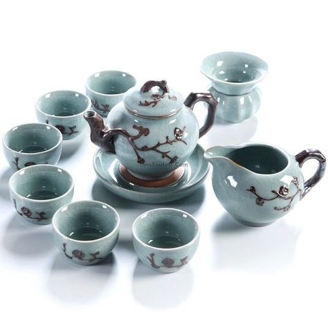 Ceramic Tea Set Ideas, Aesthetic Tea Set, Asian Tea Sets, Elegant Tea Set, Asian Tea, Chinese Tea Set, Silver Tea Set, Sushi Set, Miniature Tea Set