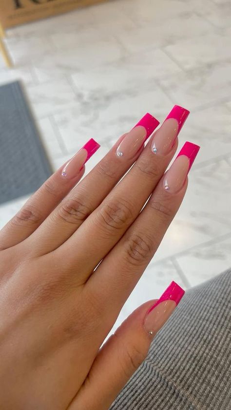 Bright Pink French Tip Nails, Beginners Nail Art, Adam Banks, Pink French Tip Nails, Pink French Tip, Bright Pink Nails, Natural Nails Manicure, Classy Acrylic, Nail Board