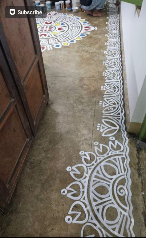 Alpana Designs Bengali Border, Alpona Design Bengali Border, Kolam Painting, Mdf Board Painting Ideas, Bengali Folk Art, Aipan Design, Painting To Print, Jhoti Design, Pahela Baishakh