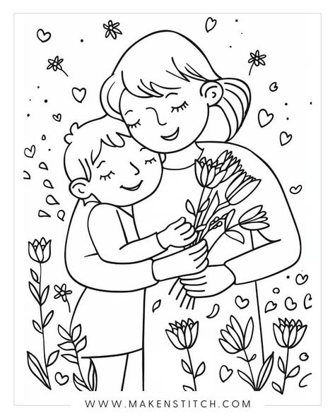 Relaxing Illustration, Mothers Day Coloring Cards, Mom Coloring Pages, Snowflake Wall, Mothers Day Coloring Pages, Mother's Day Projects, Paper Snowflake, Printable Coloring Pages For Kids, Make Flowers