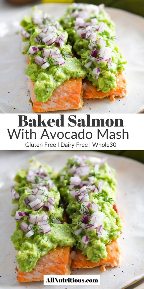 Looking for a delicious, yet healthy food to make? Our Baked Salmon with Avocado Mash recipe is not only incredibly flavorful, but also an incredibly easy meal idea. This baked dinner recipe is a game changer for weeknight dinners and special occasions alike. This salmon dinner is honestly the best! Healthy Food To Make, Salmon Avocado Recipes, Aip Salmon, Salmon For Breakfast, The Best Baked Salmon, Salmon Recipes Healthy, Best Baked Salmon, Recovery Meals, Quick Salmon Recipes