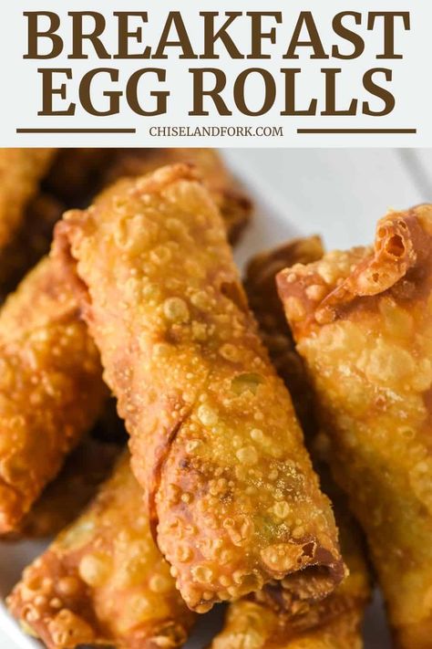 These breakfast egg rolls are a fun change of pace for breakfast with crunchy outside that is filled with eggs, sausage, veggies and cheese. #breakfasteggrolls #breakfastrecipes #eggrolls | chiselandfork.com Breakfast Egg Rolls, Fried Egg Rolls, Mexican Spice, Homemade Egg Rolls, Kentucky Butter Cake, Fried Chicken And Waffles, Breakfast Wraps, Egg Roll Recipes, Roll Recipes