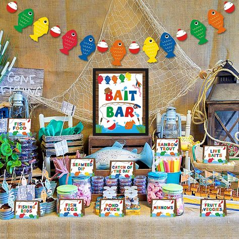 Bait Bar, Dessert Table Birthday Party, Birthday Party Favor Ideas, Fishing Themed Birthday Party, Baby Shower Fishing, Table Birthday, Dessert Table Birthday, Party Favor Ideas, Fishing Birthday Party