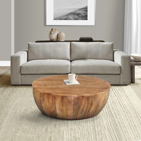 Drum Coffee Table, Round Wood Coffee Table, Wooden Coffee Table, Solid Mango Wood, Round Coffee Table, Wood Texture, Coffee Table Wood, Rustic Design, The Urban