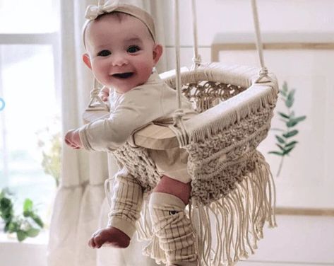 Macrame XL Swing Chair Macrame Round Swing Special Design - Etsy Australia Montessori Nursery Ideas, Macrame Baby Swing, Chair Macrame, Rideaux Boho, Indoor Hammock Chair, Macrame Hammock Chair, Macrame Hanging Chair, Macrame Hammock, Macrame Baby