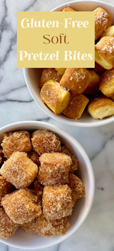 Golden, soft & chewy, and irresistibly delicious whether you choose to serve them salted or with cinnamon sugar! Not only do these Gluten-Free Soft Pretzel Bites have a perfect texture and flavor, but they are incredibly quick + easy to make! Perfect for Game Day, snacking and sharing! Gluten Free Soft Pretzels, Soft Pretzel Bites, Te Chai, Gluten Free Pretzels, Dairy Free Snacks, Easy Gluten Free Desserts, Cookies Gluten Free, Gluten Free Appetizers, Soft Pretzel