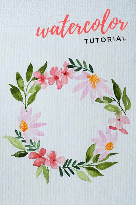 Easy Flower Wreath, Flower Wreath Tutorial, Watercolor Step By Step, Draw A Flower, Watercolor Flower Wreath, Watercolor Painting For Beginners, Loose Watercolor Flowers, Easy Flower Painting, Learn Watercolor Painting