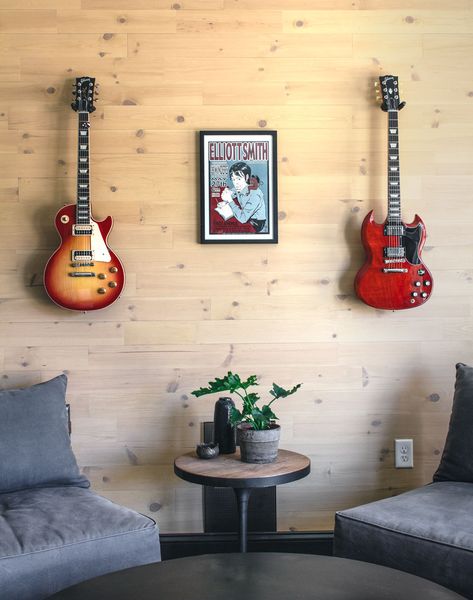 How to Install a Peel and Stick Wood Plank Wall | Bloom in the Black Guitars On Wall, Wood Wall Planks, Reclaimed Wood Accent Wall, Cave Bedroom, Timber Planks, Peel And Stick Wood, Wood Plank Walls, Stick Wood, Wall Planks