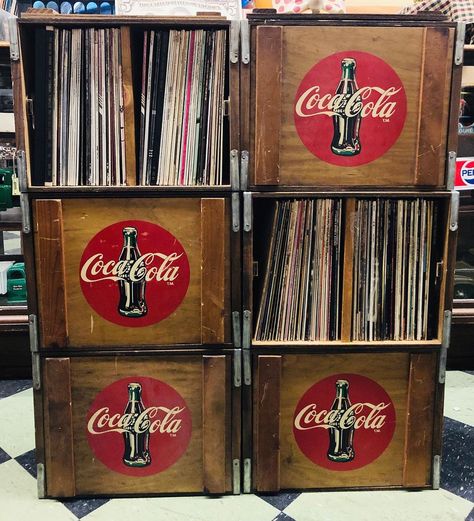 Lebanon Antique Mall on Instagram: “We got in these Coca-Cola crates today...but better yet...they’re all filled with records! Working on them now. Preview video coming soon…” Vinyl Record Crate, Vinyl Record Cabinet, Record Crate, Coke Studio, Turntable Stand, Vintage Coke, Vinyl Record Collection, Record Cabinet, Milk Crates