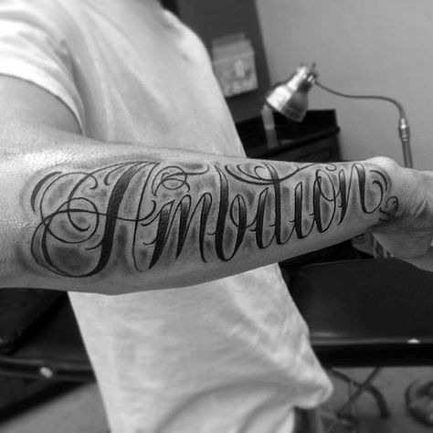 Guys Outer Forearm Shaded Ambition Tattoo Design Ideas Ambition Tattoo, Jiu Jitsu Tattoo, Outer Forearm Tattoo, Tattoo Design Ideas, Arm Tattoos For Guys, Forearm Tattoo Men, Word Tattoos, Tattoo Designs For Women, My Boy