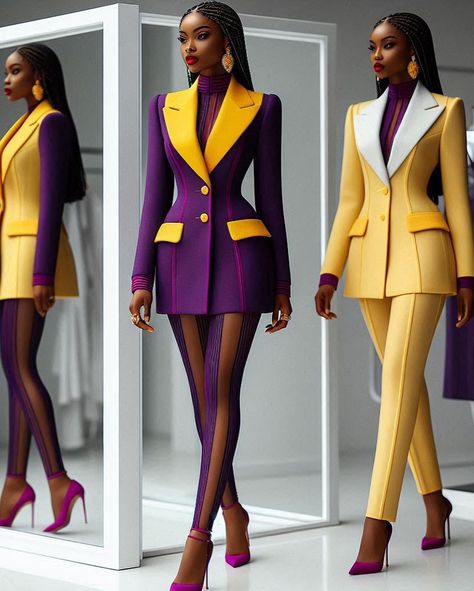 Giving premium yellow and purple affairs 🔥 🔥 🔥 save and share these gorgeous workwear styles to your friends and tailor.which slide is your favorite 🤩? Click the follow button and on your post notifications for more… KINDLY TAG US WHENEVER YOU RECREATE OR REPOST ANY OF OUR DESIGNS. DM OR CLICK THE LINK IN BIO TO GET STYLE INSPIRATIONS FOR YOUR BIG OCCASIONS DM IF YOU WANT TO LEARN HOW TO ILLUSTRATE BY YOURSELF ALSO DM IF YOU WANT A DESIGN FOR YOUR FASHION BRAND #tailorcatalogue #tail... Female Suits, Formal Suits For Women, Stylish Business Outfits, Fashion Workwear, Dashiki For Men, Lady Clothes, Church Fits, Angel Artwork, Corporate Chic