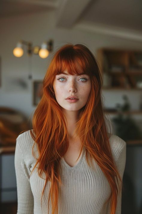 40 Hairstyles for Straight Hair to Make You Stand Out 9 Redhead Bangs, Bang Inspo, Red Hair With Bangs, 40 Hairstyles, Balayage Straight, Hairstyles For Straight Hair, Bubble Ponytail, Sleek Updo, Edgy Haircuts