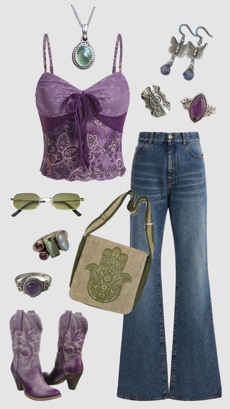 Boho hippie outfit #boho #hippie #vintage #hippieoutfit #bohooutfit #whimsigoth #whimsical #whimsigothic 70s Inspired Outfits, Outfit Boho, Hippie Aesthetic, 70s Inspired, Hippie Outfits, Boho Hippie, Hippie Boho, Style Me, Outfit Inspirations