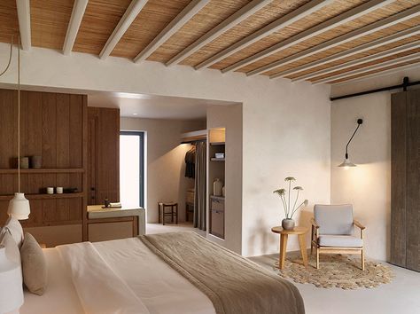 Branco Hotel on Mykonos island, A mix of luxury and local traditions Scottish Estate, Bamboo Ceiling, Hotel Room Design, St Catherine, Hotel Interiors, Hotel Interior, Stunning Interiors, Hotel Design, Photos Ideas