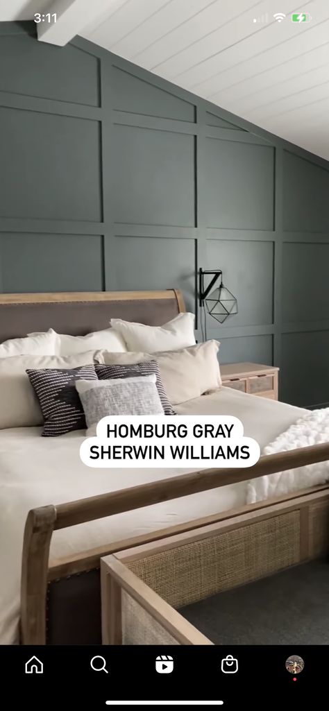 Sherwin Williams Homburg Grey, Homburg Gray Sherwin Williams, Homburg Grey, Sherwin Williams Accent Wall, Grey Sherwin Williams, Homburg Gray, Plaid Wall, Sherwin Williams Green, Desert Hills