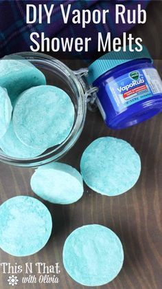 Cold or flu got you down? Find relief from congestion and sinus pressure with these easy and effective DIY Vapor Rub Shower Melts. Vapor Rub Shower Melts, Diy Vapor Rub, Joululahjat Diy, Shower Melts, Sick Remedies, Vapor Rub, Homemade Diy, Shower Steamers, Homemade Bath Products