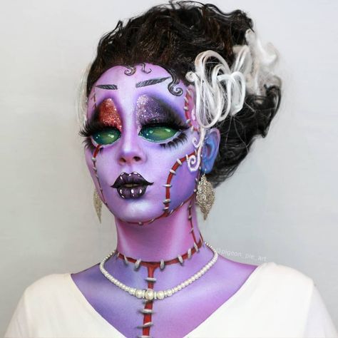 Pigeon Pie on Instagram: “1920's  Bride of Frankenstein inspired by @bmble.b and @rachelduffyartistry  This is my first entry to @mehronmakeup #mehronmonster  And…” 8 Color Palette, Pigeon Pie, Bride Of Frankenstein Makeup, Bride Of Frankenstein Costume, Unconventional Makeup, Demon Makeup, Pie Art, Fall Makeup Trend, Film Character